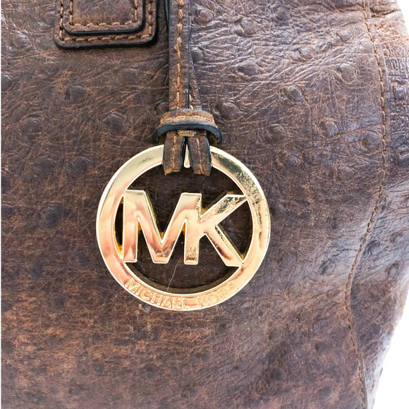 Michael Kors Astrid Mocha Ostrich Embossed Leather Large Satchel Bag - Picture 6 of 12
